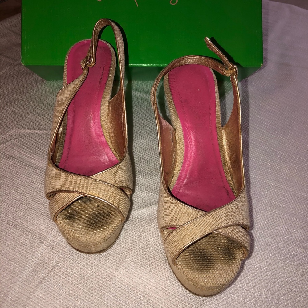 Lilly Pulitzer Natural Wedge Slingback Sandals
